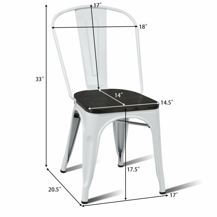 4 Pieces Tolix Style Metal Dining Chairs with Stackable Wood Seat