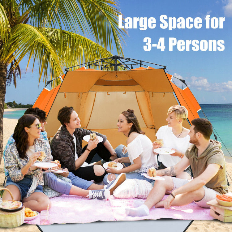 3-4 Person Easy Pop-Up Beach Tent UPF 50+ Portable Sun Shelter