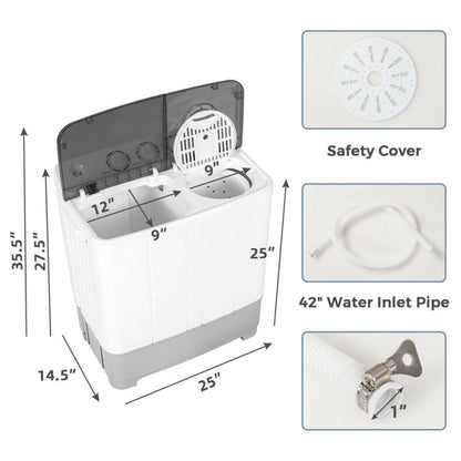 2-in-1 Portable 22lbs Capacity Washing Machine with Timer Control