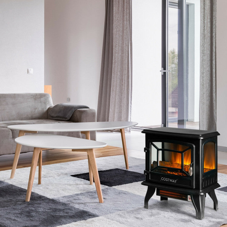 17 Inch Freestanding Electric Stove Fireplace Heater with 3 Side View