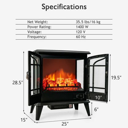 25 Inch Freestanding Electric Fireplace Heater with Realistic Flame effect