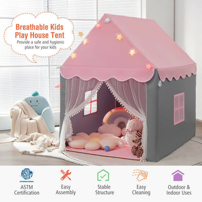 Kids Playhouse Tent with Star Lights and Mat