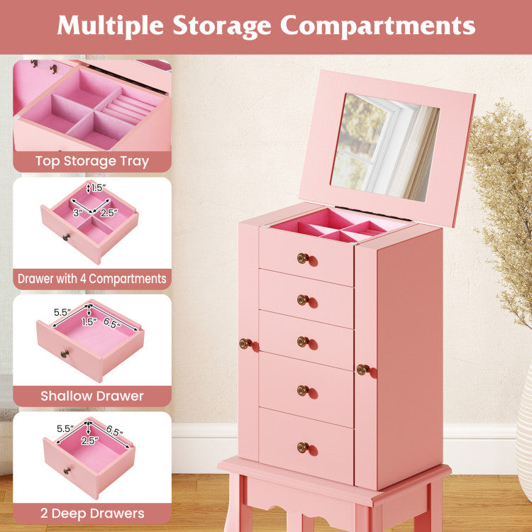 2 Colors Armoire Storage Standing Jewelry Cabinet with Mirror