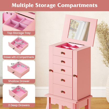 2 Colors Armoire Storage Standing Jewelry Cabinet with Mirror