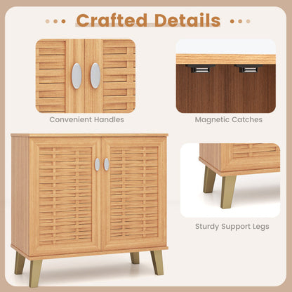 2-Door 4-Tier Shoe Cabinet Storage Organizer with Ventilated Woven Doors