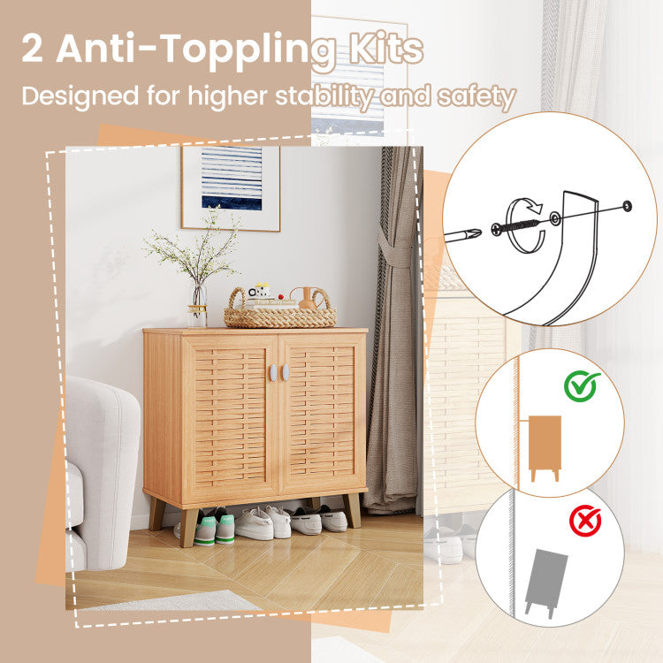 2-Door 4-Tier Shoe Cabinet Storage Organizer with Ventilated Woven Doors