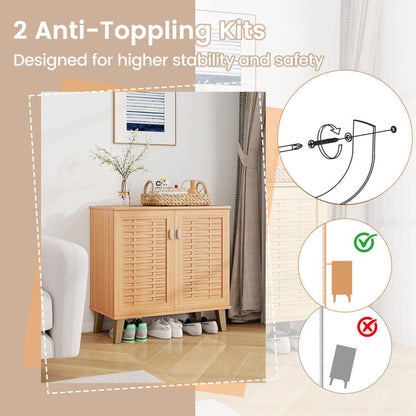 2-Door 4-Tier Shoe Cabinet Storage Organizer with Ventilated Woven Doors