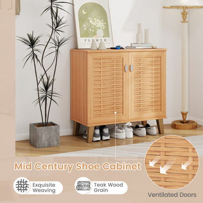 2-Door 4-Tier Shoe Cabinet Storage Organizer with Ventilated Woven Doors