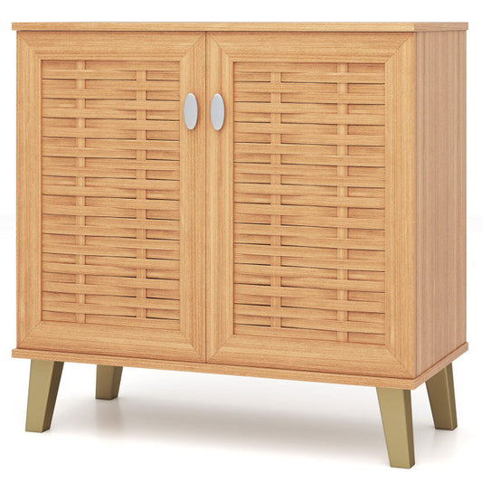 2-Door 4-Tier Shoe Cabinet Storage Organizer with Ventilated Woven Doors