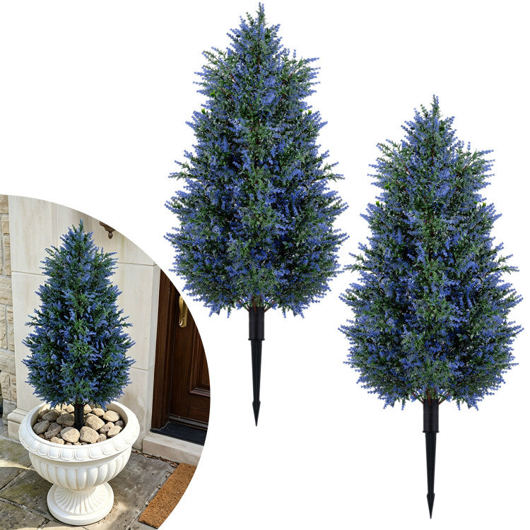 2 Pack 3.3 ft Artificial Lavender Topiary Trees with Ground Spikes for Indoor Outdoor