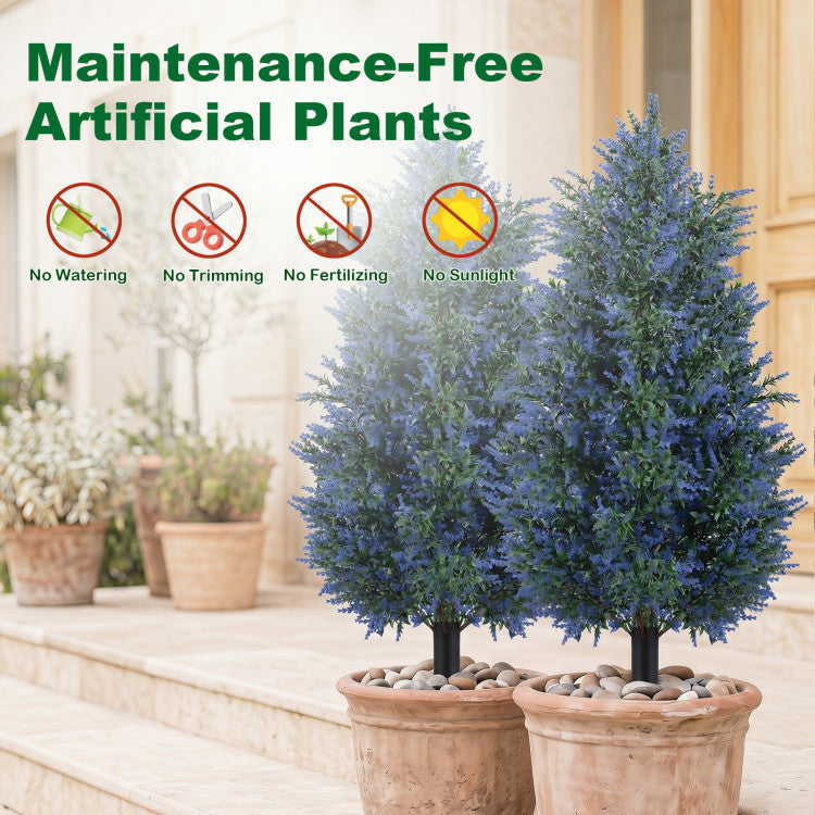 2 Pack 3.3 ft Artificial Lavender Topiary Trees with Ground Spikes for Indoor Outdoor