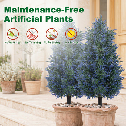 2 Pack 3.3 ft Artificial Lavender Topiary Trees with Ground Spikes for Indoor Outdoor