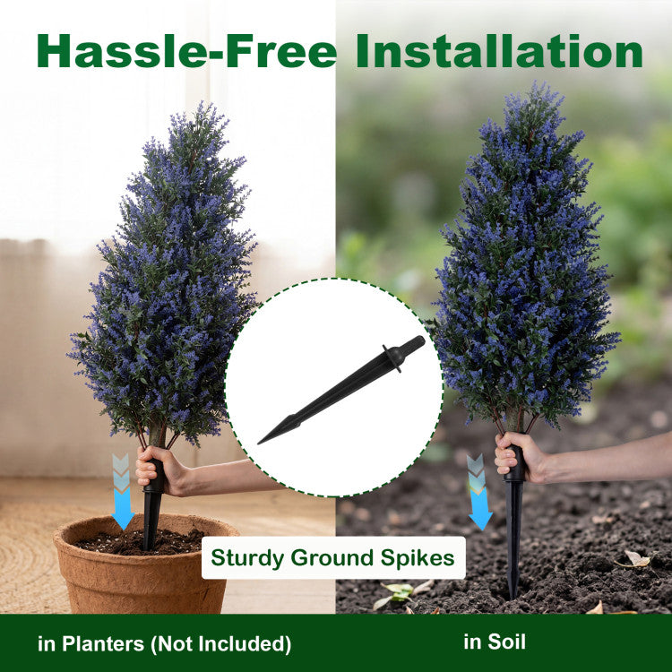 2 Pack 3.3 ft Artificial Lavender Topiary Trees with Ground Spikes for Indoor Outdoor