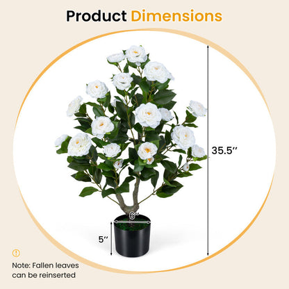2-Pack Artificial Camellia Tree Faux Flower Plant in Cement-Filled Pot