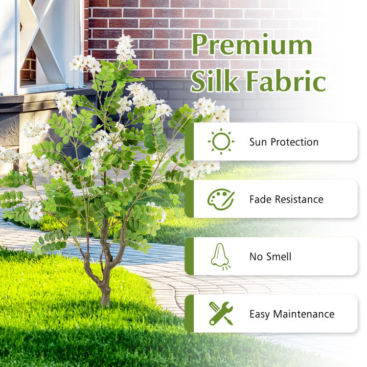 2 Pack Artificial Locust Flower Trees 39 Inch Fake Evergreen Shrubs with Ground Spikes