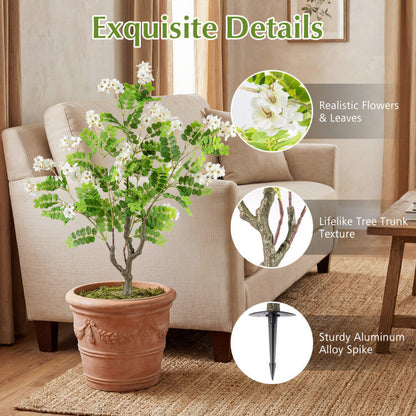 2 Pack Artificial Locust Flower Trees 39 Inch Fake Evergreen Shrubs with Ground Spikes
