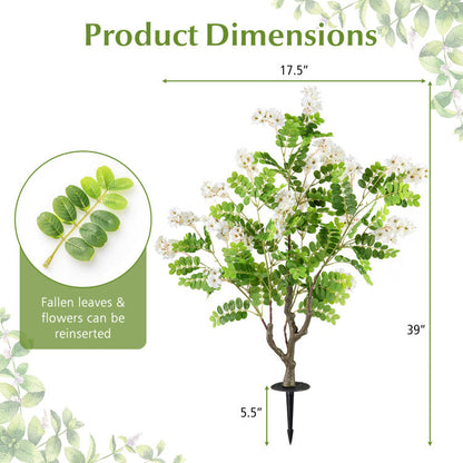 2 Pack Artificial Locust Flower Trees 39 Inch Fake Evergreen Shrubs with Ground Spikes
