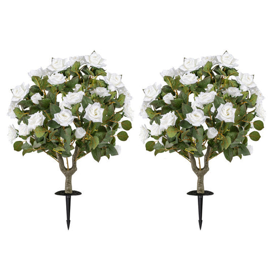 2 Pack Artificial Rose Flower Trees with Spikes and 18 White Flowers