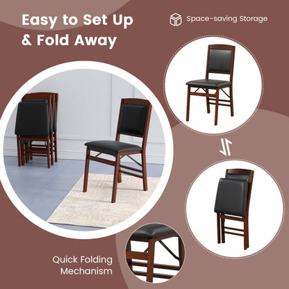 Set of 2 Folding Dining Chairs with Padded Seat and High Backrest