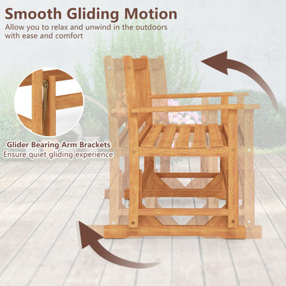 2-Person Outdoor Acacia Wood Glider Bench Patio Swing Rocking Loveseat