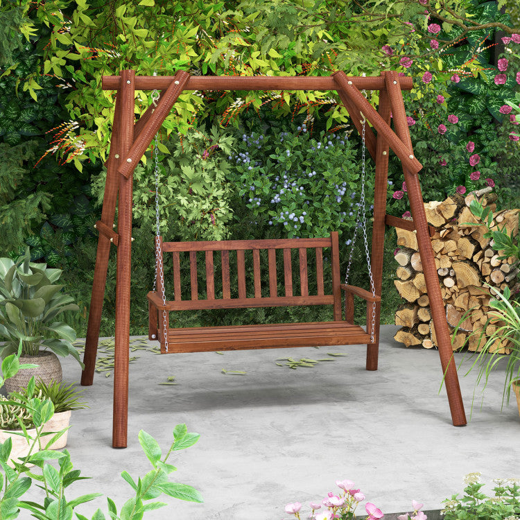 2-Person Wooden Outdoor Porch Swing with 500lbs Weight Capacity