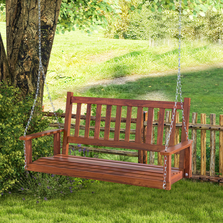 2-Person Wooden Outdoor Porch Swing with 500lbs Weight Capacity