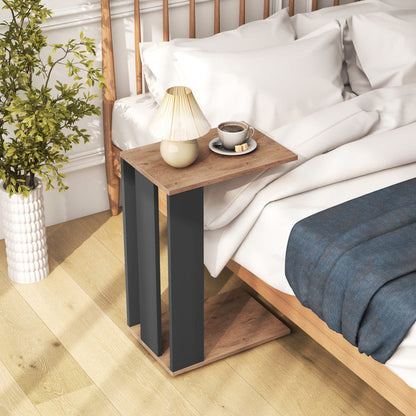 2-Tier C-Shaped Side Table with Universal Wheels and Shelf