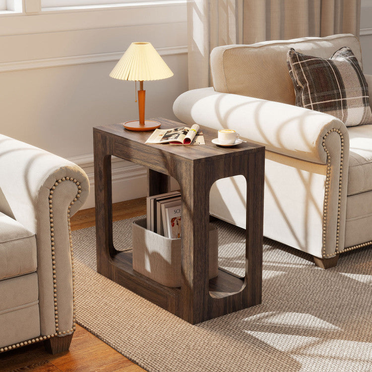 2-Tier End Table with Storage Shelf for Living Room