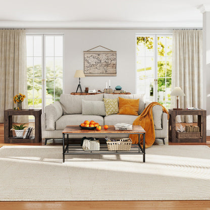 2-Tier End Table with Storage Shelf for Living Room