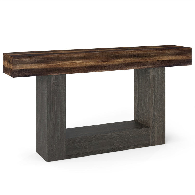 2-Tier Farmhouse Console Table 63" Long with Storage Shelf