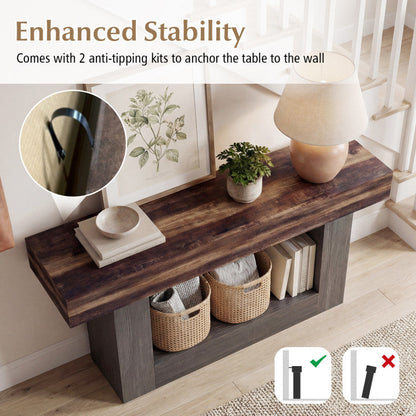2-Tier Farmhouse Console Table 63" Long with Storage Shelf