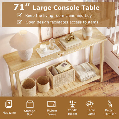 2-Tier Farmhouse Sofa Table with Teak Wood Frame and Storage Shelf