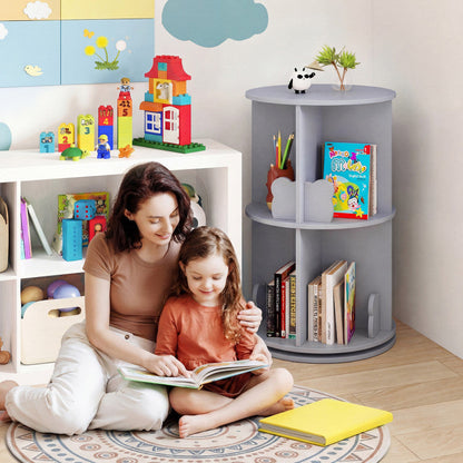 2 Tier Freestanding Kids Rotating Bookshelf Storage Rack with Bear Baffles