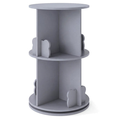 2 Tier Freestanding Kids Rotating Bookshelf Storage Rack with Bear Baffles
