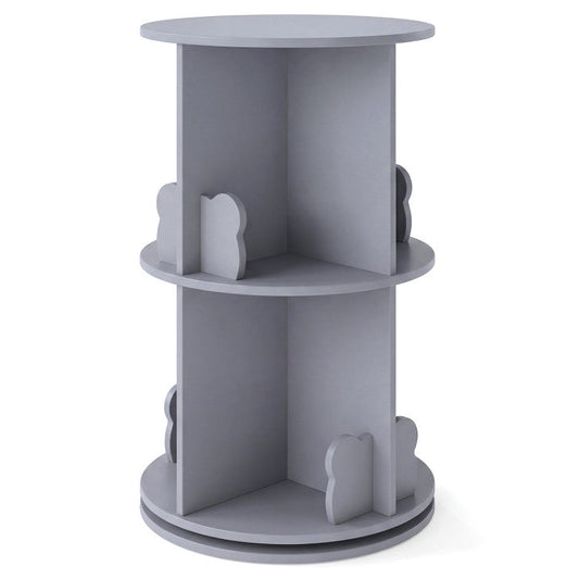 2 Tier Freestanding Kids Rotating Bookshelf Storage Rack with Bear Baffles