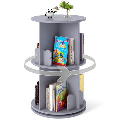 2 Tier Freestanding Kids Rotating Bookshelf Storage Rack with Bear Baffles