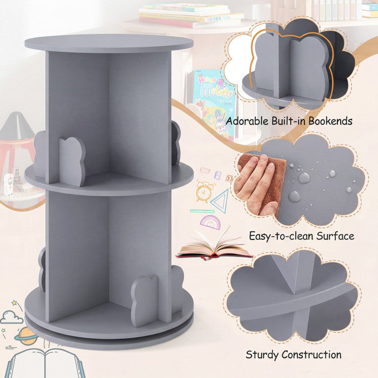 2 Tier Freestanding Kids Rotating Bookshelf Storage Rack with Bear Baffles