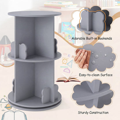 2 Tier Freestanding Kids Rotating Bookshelf Storage Rack with Bear Baffles