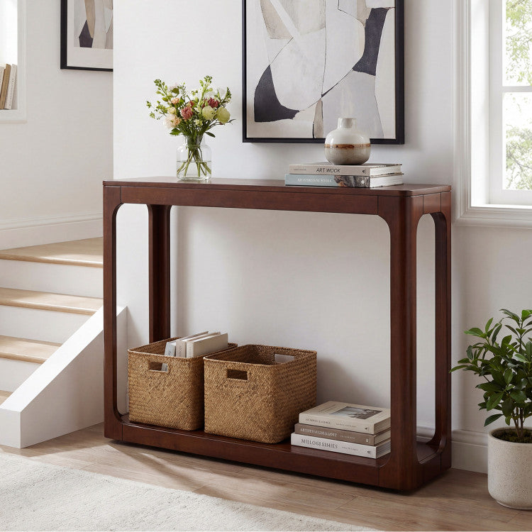 2-Tier Mid Century Wood Console Table with Storage Shelf