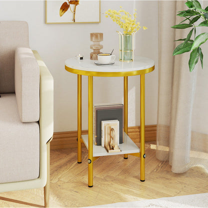 2-Tier Round Coffee Table with Storage Shelf