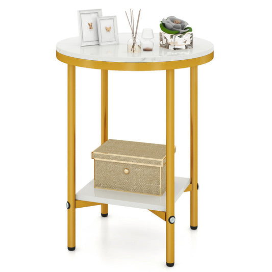 2-Tier Round Coffee Table with Storage Shelf