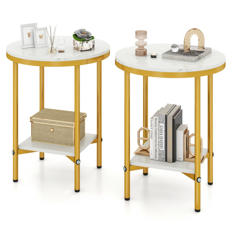 2-Tier Round Coffee Table with Storage Shelf