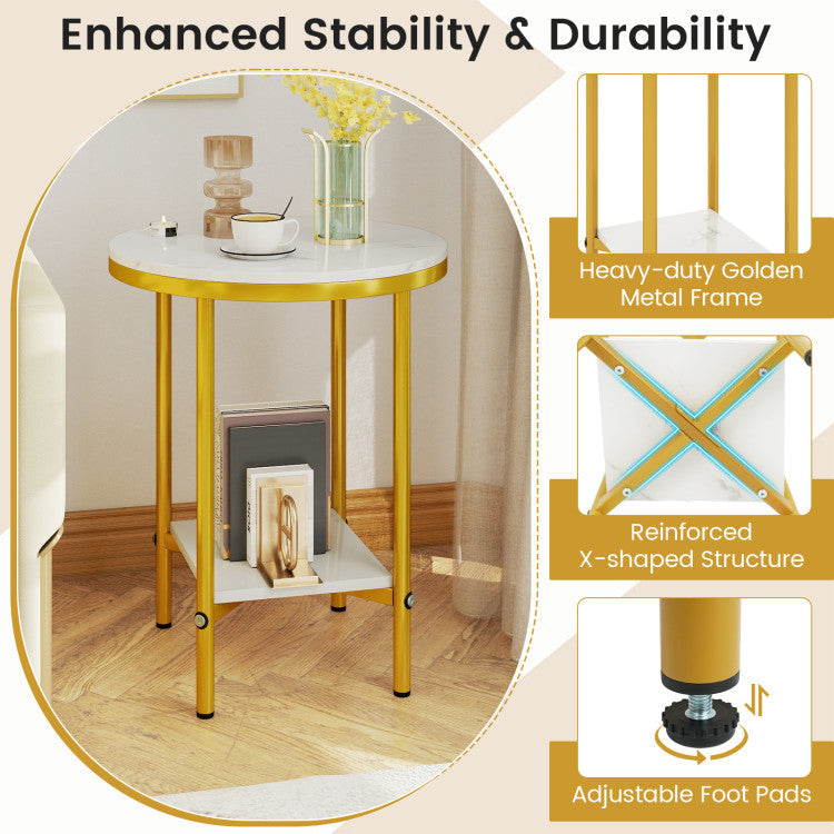 2-Tier Round Coffee Table with Storage Shelf