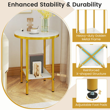 2-Tier Round Coffee Table with Storage Shelf