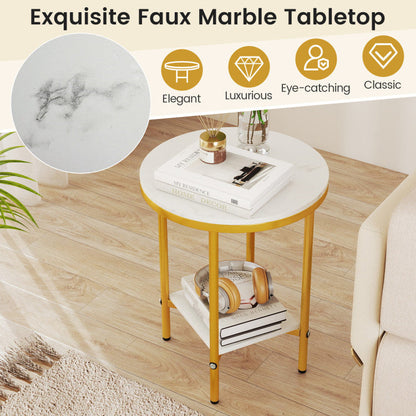 2-Tier Round Coffee Table with Storage Shelf