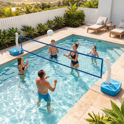 2-in-1 Pool Basketball Hoop and Pool Volleyball Net with Weighted Base