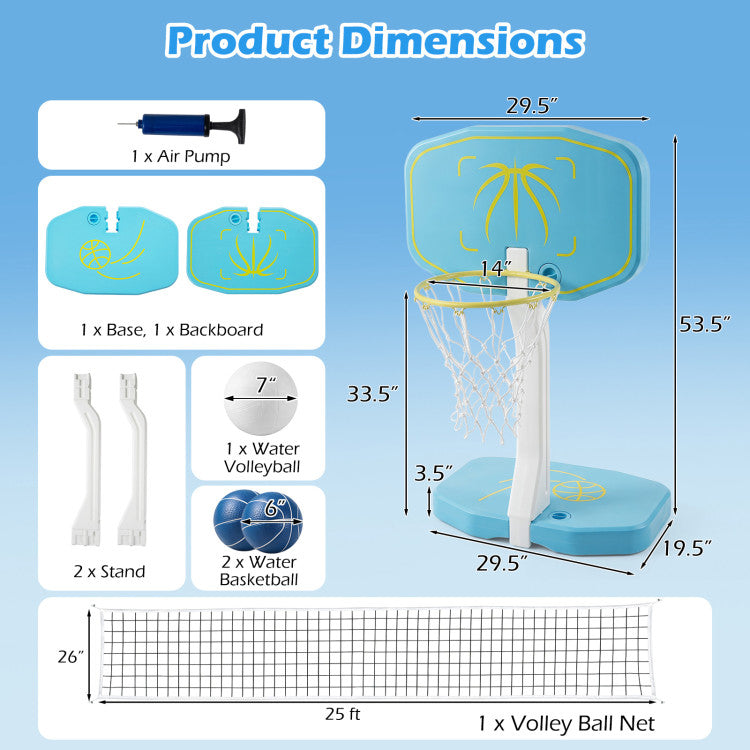 2-in-1 Pool Basketball Hoop and Pool Volleyball Net