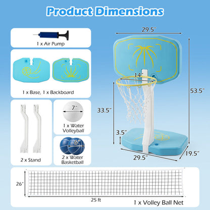 2-in-1 Pool Basketball Hoop and Pool Volleyball Net
