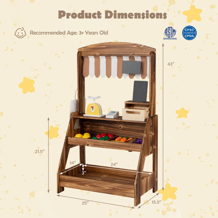 2-in-1 Wooden Mud Kitchen and Market Stand for Kids Outdoor with Planter Box and 2 Chalkboards