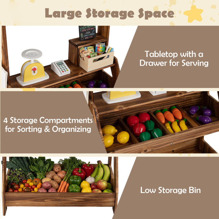 2-in-1 Wooden Mud Kitchen and Market Stand for Kids Outdoor with Planter Box and 2 Chalkboards